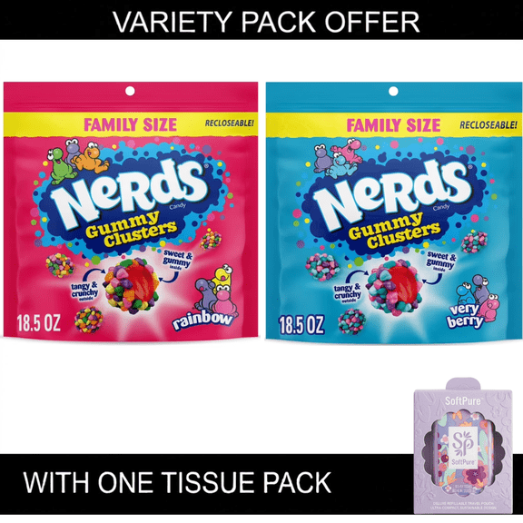 NERDS Gummy Clusters, Candy, Rainbow 18.5 oz | NERDS Gummy Clusters, Candy, Very Berry 18.5 oz
