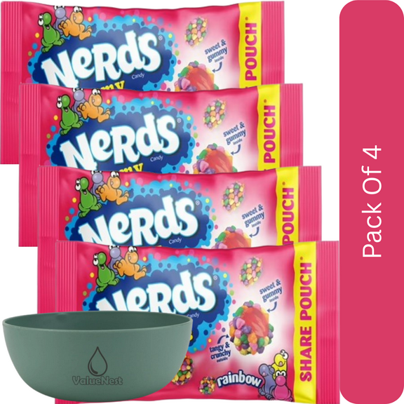 NERDS Gummy Clusters Candy, Rainbow, Crunchy & Gummy, 3 oz Bag-4pk, With Olive Green Bowl By ValueNest