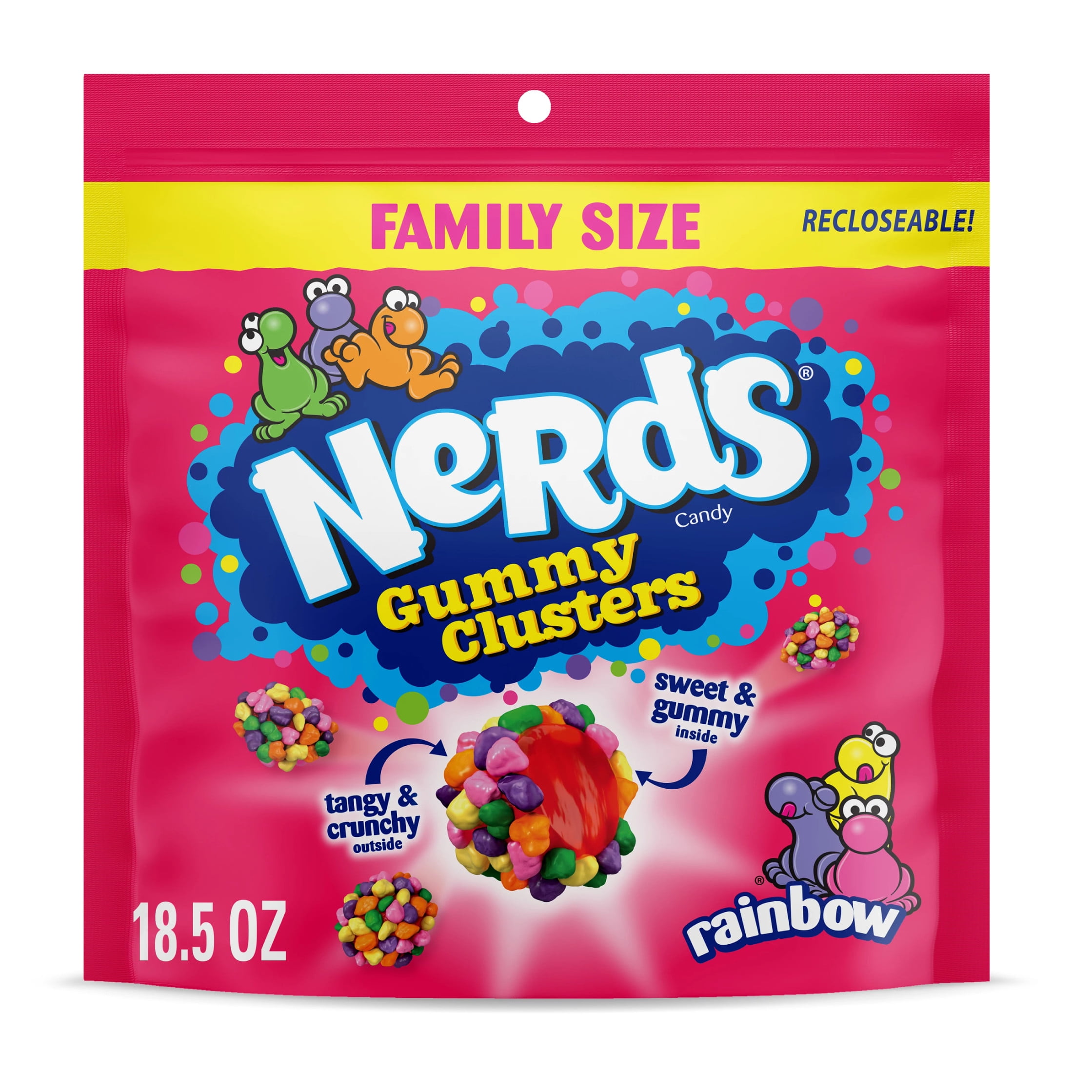 NERDS Gummy Clusters Candy, Rainbow, Crunchy and Gummy, 18.5 oz