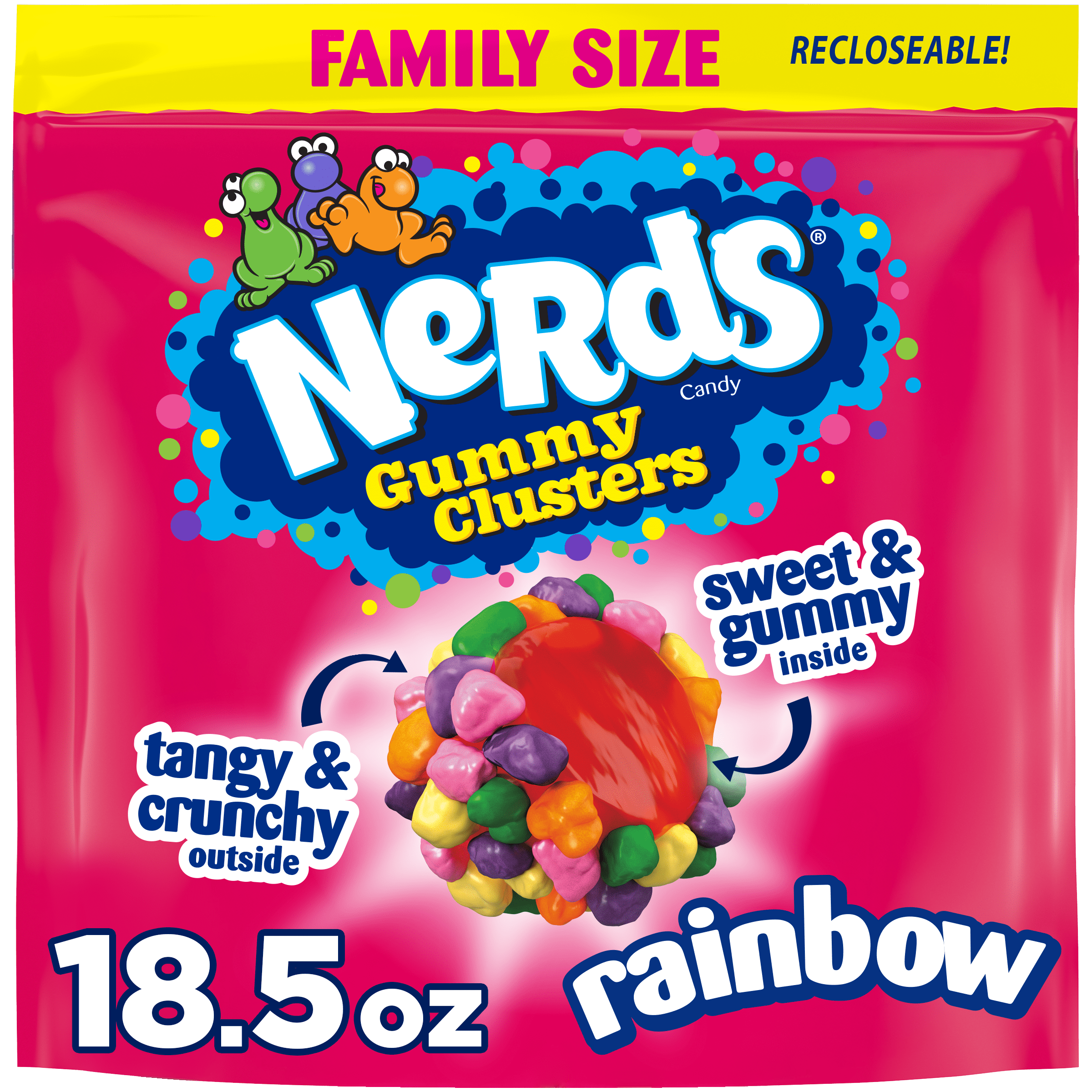 NERDS Gummy Clusters, Candy, Rainbow, Crunchy and Gummy, 18.5 oz Bag