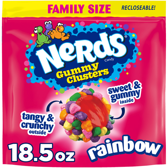 NERDS Gummy Clusters, Candy, Rainbow, Crunchy and Gummy, 18.5 oz Bag