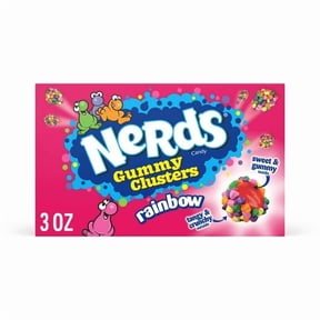 NERDS Gummy Clusters, Candy, Rainbow, Crunchy and Gummy, 3 oz pack of 2