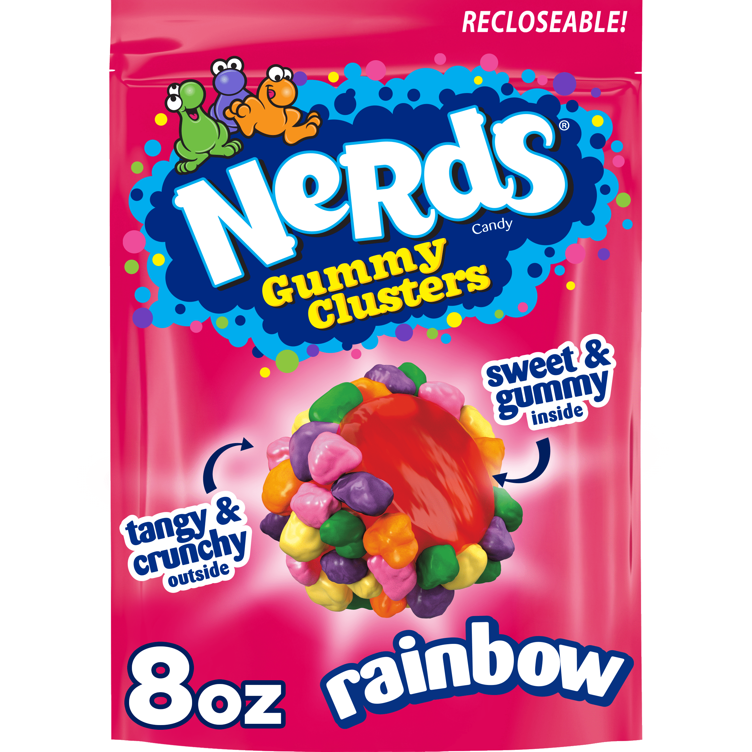 NERDS Gummy Clusters, Candy, Rainbow, Crunchy and Gummy, 8 oz Bag