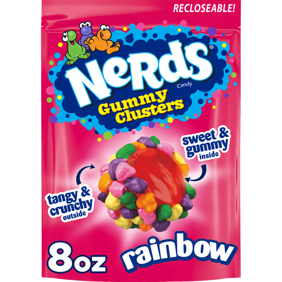 NERDS Gummy Clusters, Candy, Rainbow, Crunchy and Gummy, 8 oz Bag