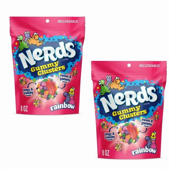 NERDS Gummy Clusters Pack Of 2 Candy, Rainbow, Crunchy and Gummy