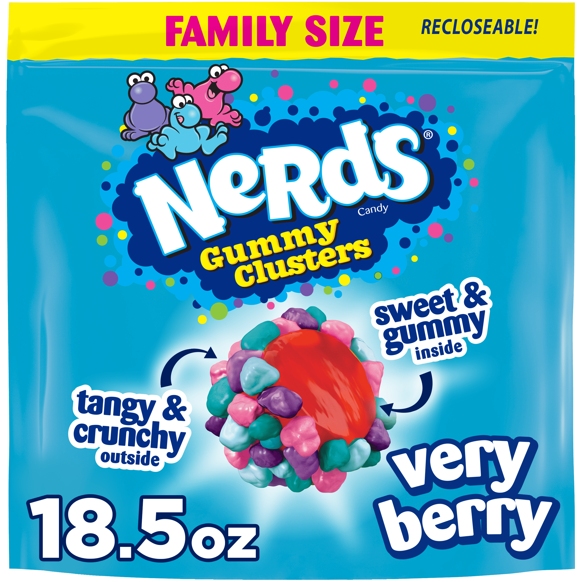 NERDS Gummy Clusters, Candy, Very Berry, Crunchy and Gummy, 18.5 oz Bag