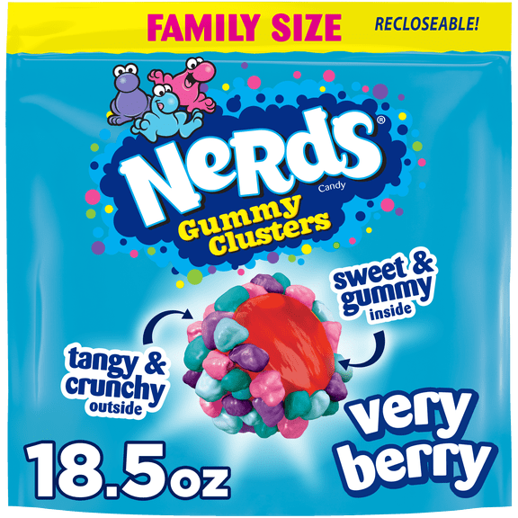 NERDS Gummy Clusters, Candy, Very Berry, Crunchy and Gummy, 18.5 oz Bag