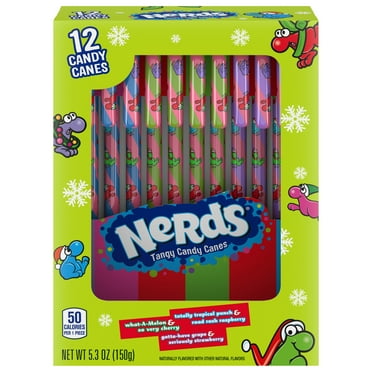 NERDS Holiday Tangy Candy Canes, 5.30z, Fruit Flavored Candy Canes, Stocking Stuffer,12 Count
