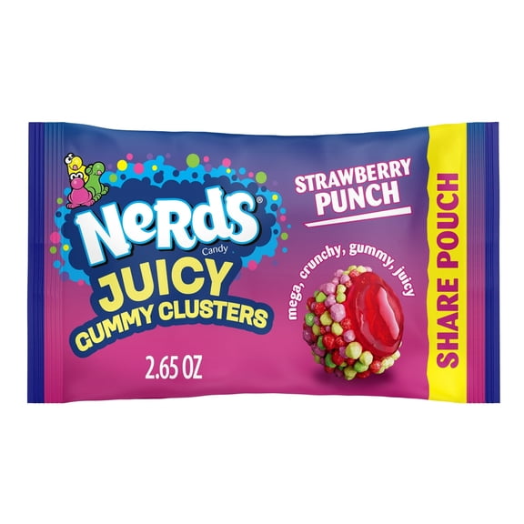 NERDS Juicy Gummy Clusters, Strawberry Punch, Juicy and Gummy Candy, for Snacking and Sharing, 2.65 oz Share Pouch