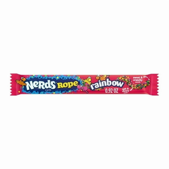NERDS Rope, Candy, Rainbow, Crunchy and Gummy, 0.92 oz pack of 3
