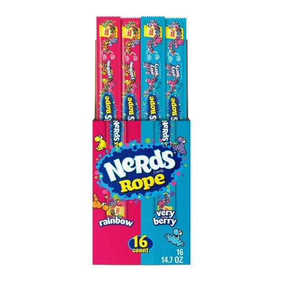 Nerds Rope, Candy, Variety Box, Rainbow & Very Berry, 0.92Oz (16 Ct)