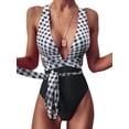 thumbnail image 1 of NEREID Sexy Tie Criss Cross Plunge One Piece Thong Swimsuit High Cut Brazilian Bathing Suit, 1 of 6