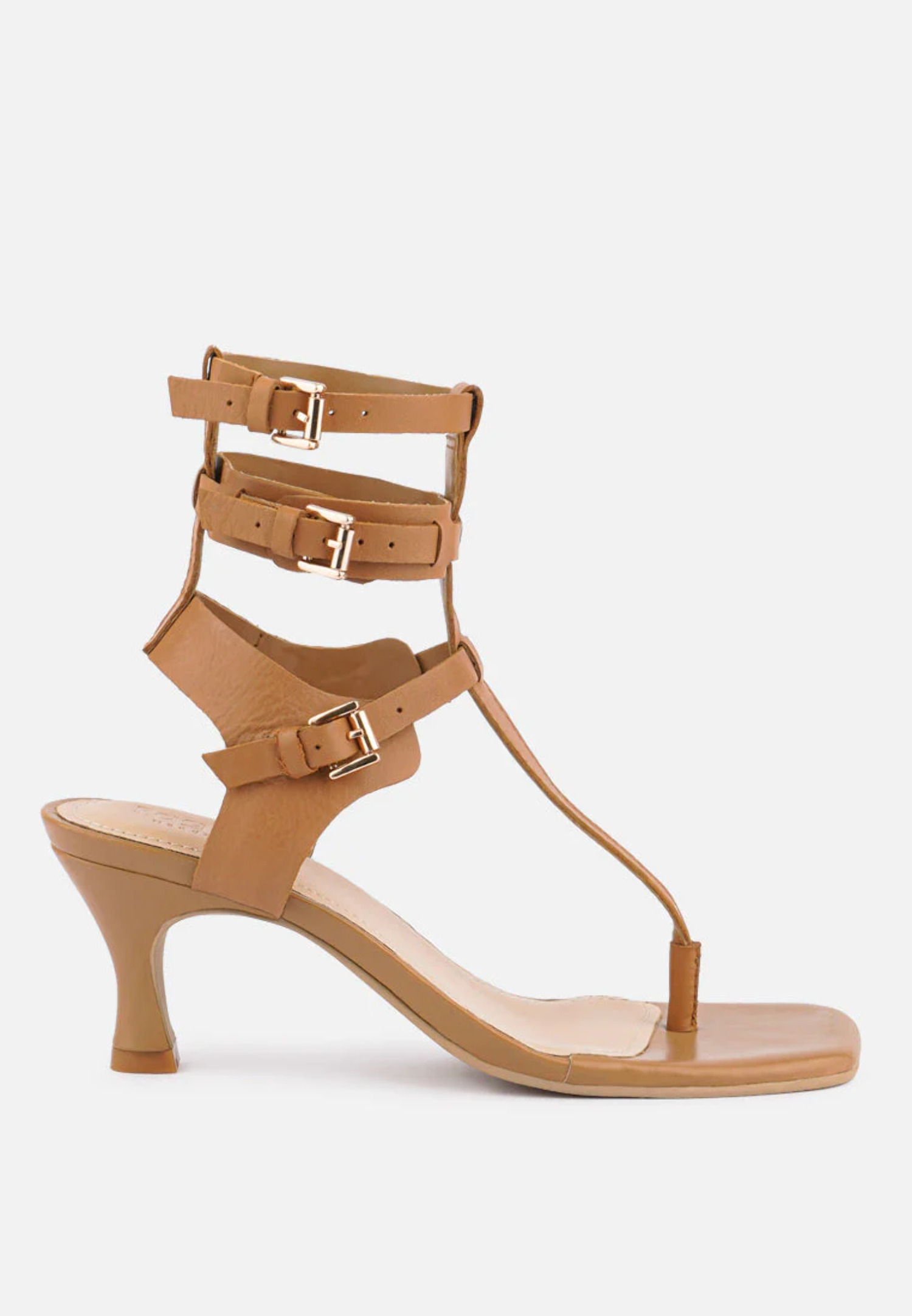 NEREID Tan Kitten Heel Cut Out Gladiator Sandals - Walmart.com