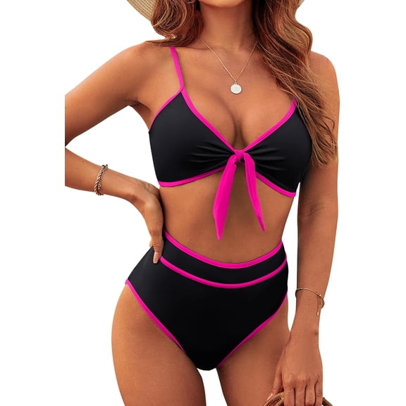 NEREID Women High Waisted Bikini Set Tie Knot High Rise Two Piece Swimsuits Bathing Suits