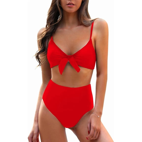 NEREID Women High Waisted Bikini Set Tie Knot High Rise Two Piece Swimsuits Bathing Suits