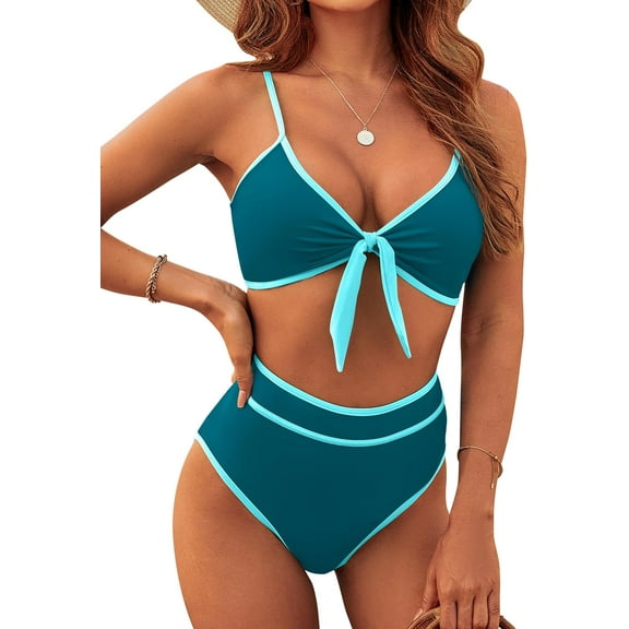 NEREID Women High Waisted Bikini Set Tie Knot High Rise Two Piece Swimsuits Bathing Suits