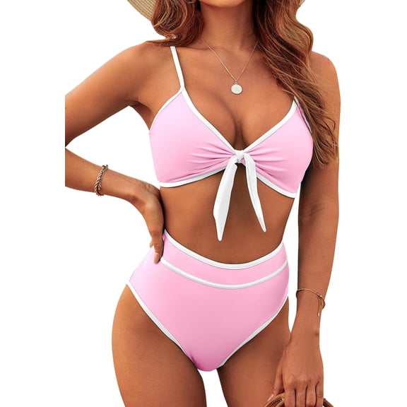 NEREID Women High Waisted Bikini Set Tie Knot High Rise Two Piece Swimsuits Bathing Suits