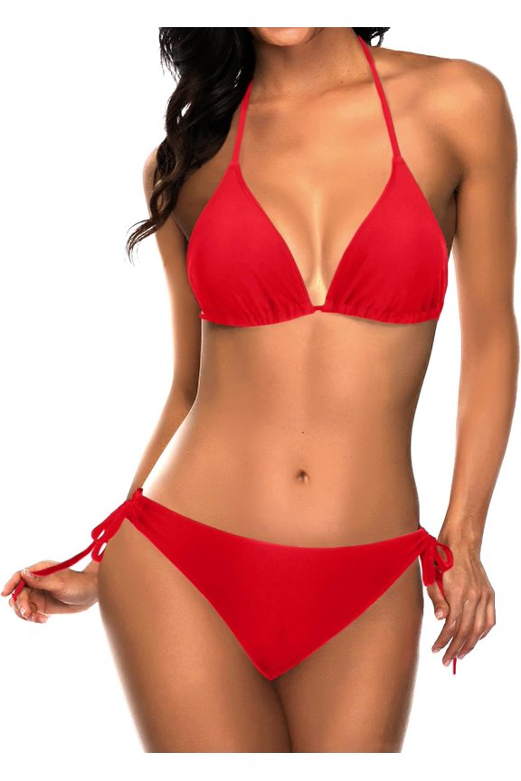 Women Triangle Bikini Sets Halter Two Piece Sexy Swimsuit String Tie Side Bathing Suit