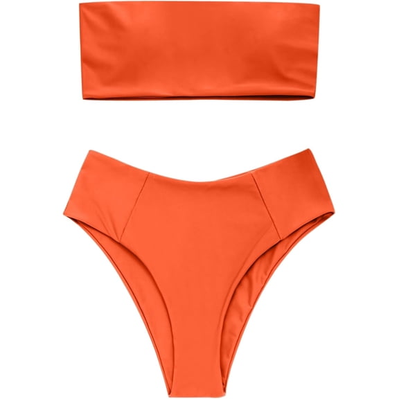 NEREID Women's High Cut Bikini Set Strapless Solid Color 2 Pieces Bathing Suit Swimsuit