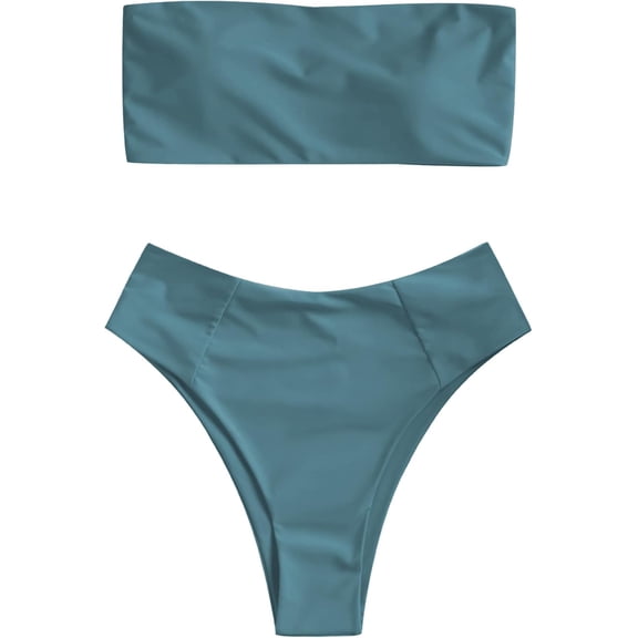 NEREID Women's High Cut Bikini Set Strapless Solid Color 2 Pieces Bathing Suit Swimsuit