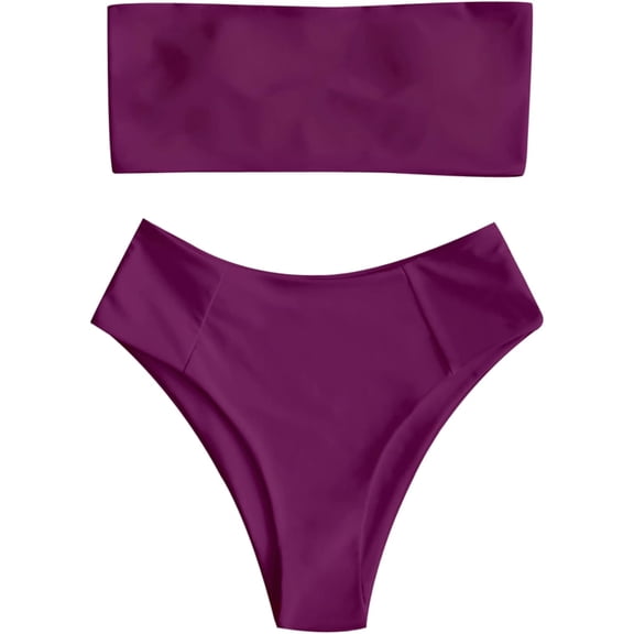 NEREID Women's High Cut Bikini Set Strapless Solid Color 2 Pieces Bathing Suit Swimsuit