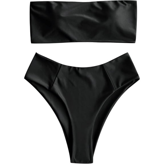 NEREID Women's High Cut Bikini Set Strapless Solid Color 2 Pieces Bathing Suit Swimsuit