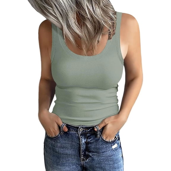 NEREID Women's Sleeveless Scoop Neck Ribbed Tank Tops Fitted Basic Cami Tee Shirts