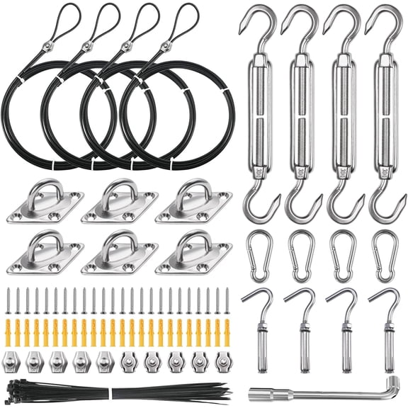 NEREUS Sun Shade Sail Hardware Kit with 12FT Vinyl Coated 304 Stainless Steel Wire Rope for Triangle Rectangle Installation, Installation Outdoor Patio Garden