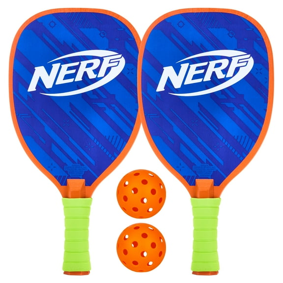 NERF 2 Player Pickleball Paddle Set - Youth Pickleball - (2) Wooden Paddles + (2) Pickleballs