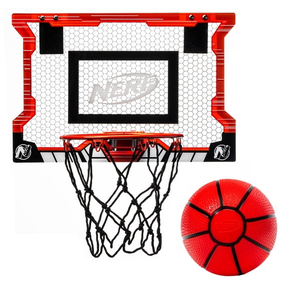 NERF Basketball Hoop Set - Pro Hoop Mini Hoop Set with Mini NERF Basketball - Steel Rim Great for Dunking - Over the Door Basketball Hoops