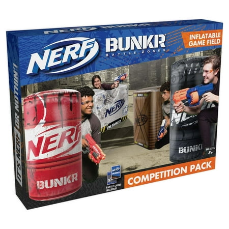 NERF BUNKR Battle Zones Inflatable Game Field Competition Pack, Includes Road Barrier, Tire Stack, Wood Crate, Waste Barrel, Battle Cards