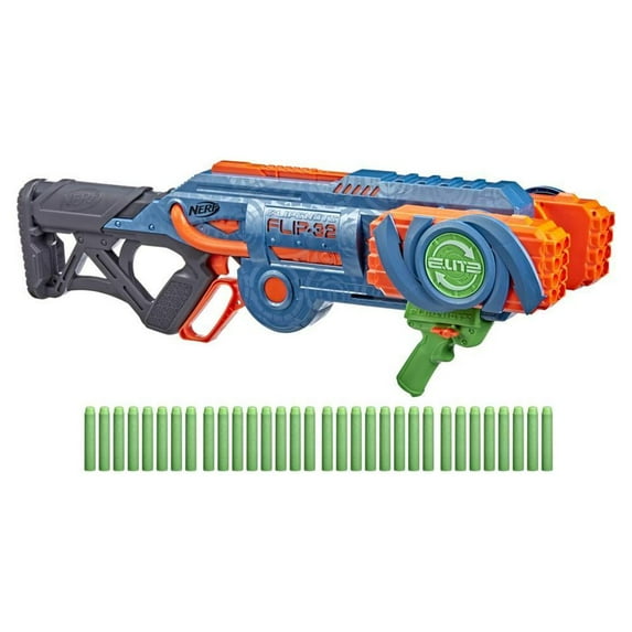 NERF Elite 2.0 Flipshots Flip-32 Blaster, Rotating Dart Barrels, 16-Dart Capacity, Includes 32 Elite Darts