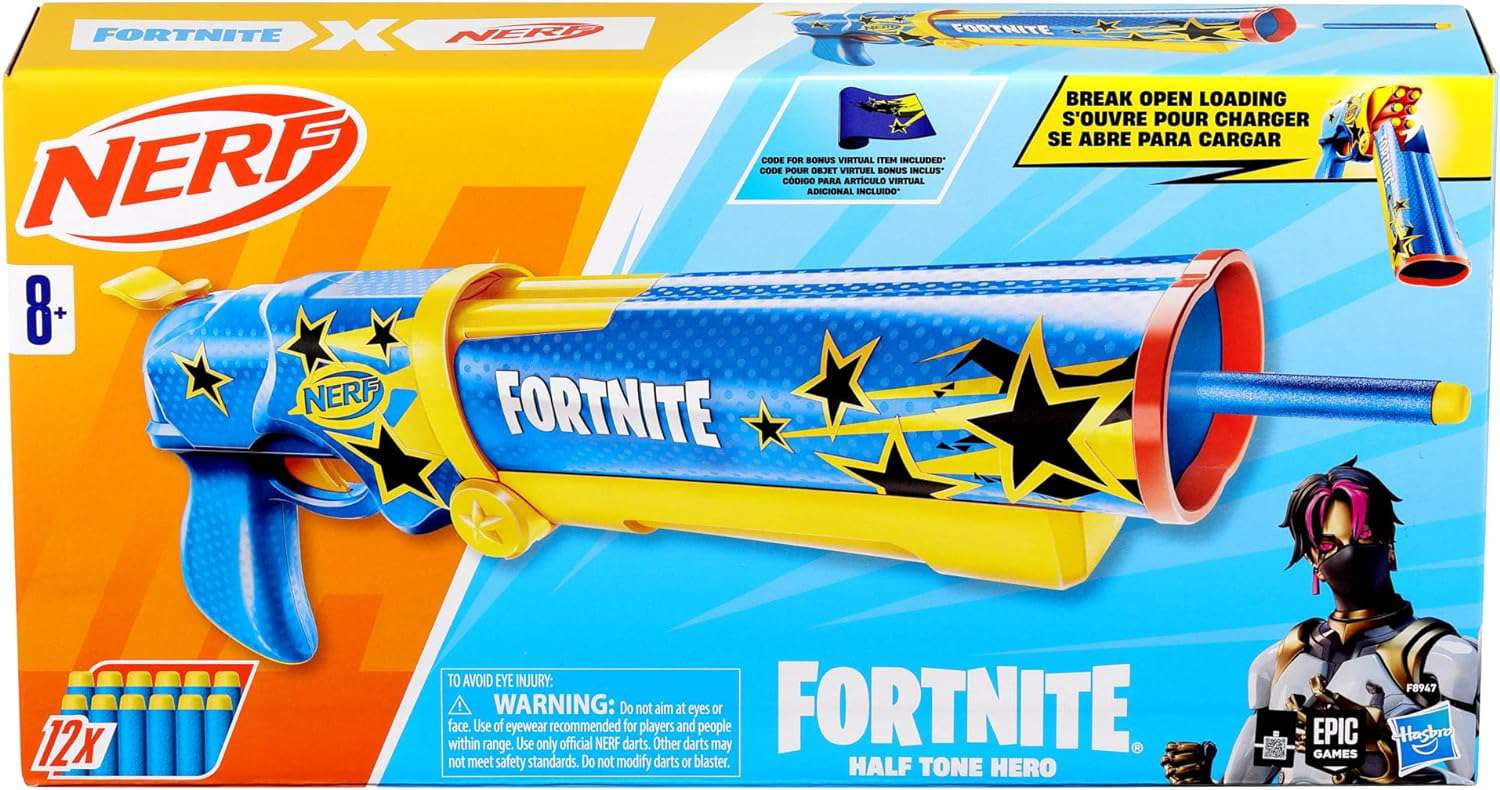 NERF Fortnite Half Tone Hero Dart Blaster Toy (Bonus Code Unlock!)