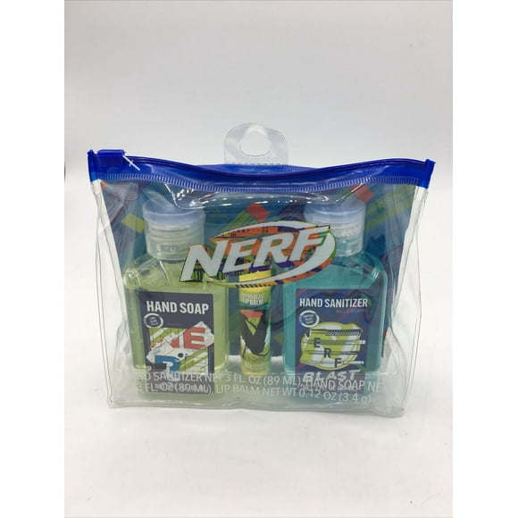 NERF Kids 3 pc Hygiene Travel Bag-Hand Soap, Lip Balm, Lemon Lime, Lip Balm Kit