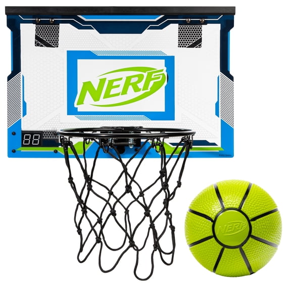 NERF LED Over the Door Mini Basketball Hoop - Pro Hoop Light Up Indoor Kids Basketball Hoop - Electronic Slam Dunk Mini Hoop Set with Mini Basketball - Door + Bedroom Indoor Hoop for Kids