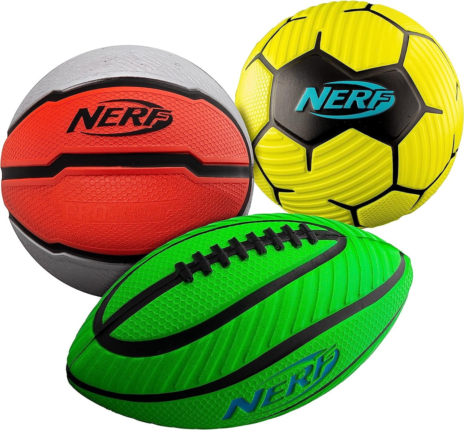 NERF Mini Foam Ball Set - Football, Soccer Ball and Basketball - Soft ...