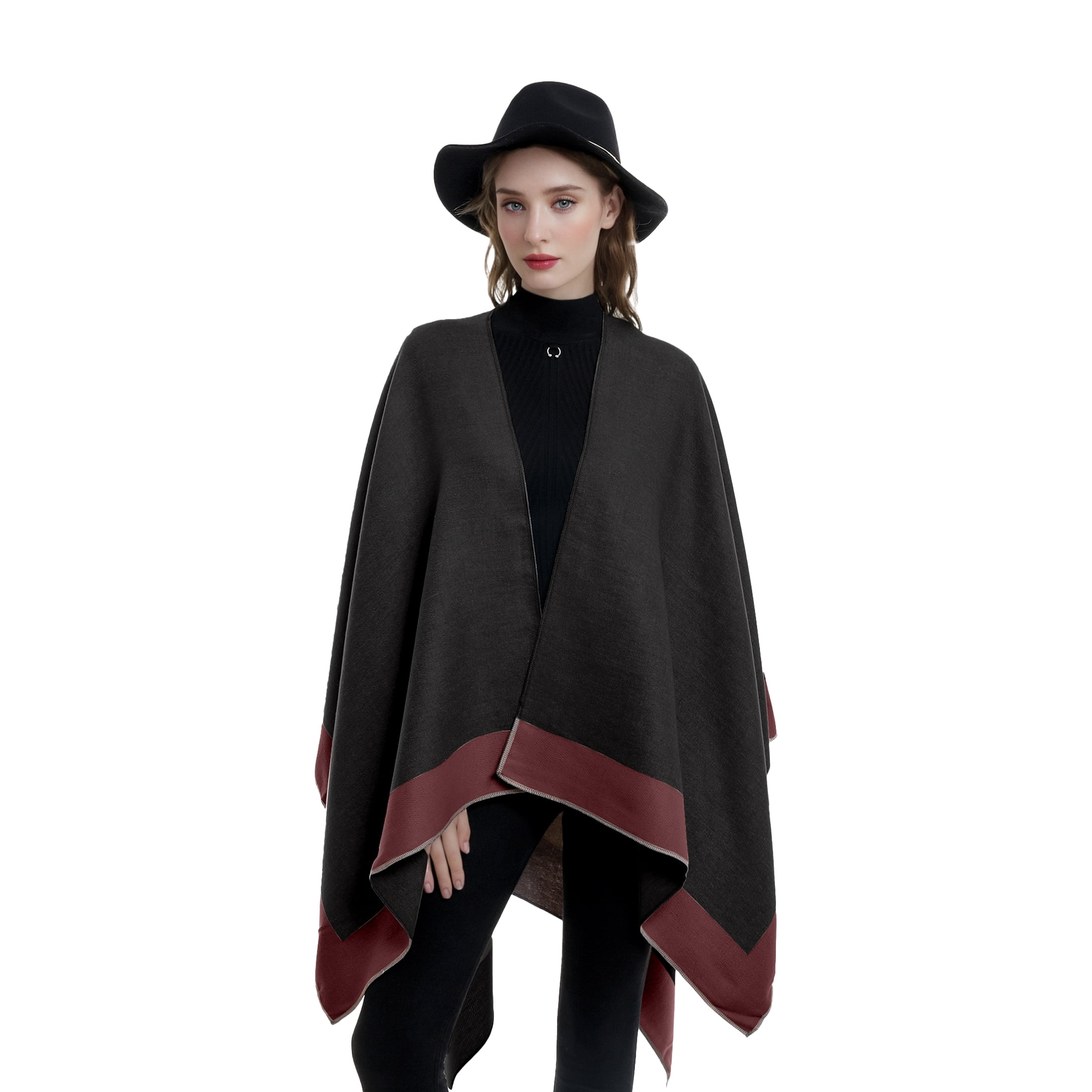 Women's Retro Style Poncho Cape Boho Shawl Wraps Ruana Printed Tassel Cardigan