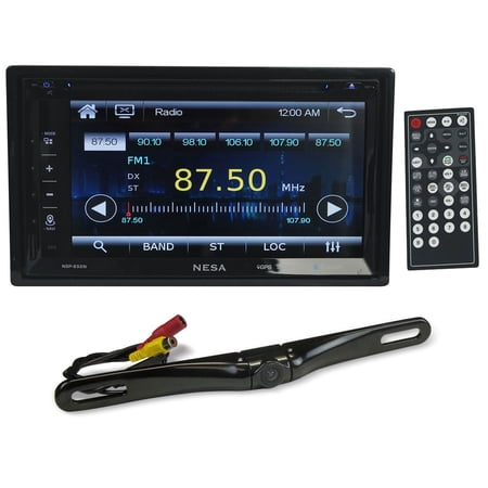 NESA NSP-652N 6.5 Inch Double Din Car Stereo Bundle: Bluetooth GPS Android PhoneLink DVD Player, Rockville RBC5B License Plate Backup Camera Night Vision, 2-items