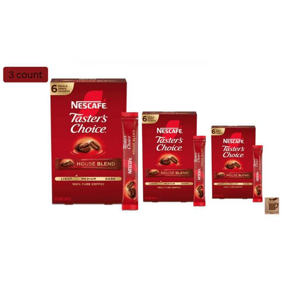 NESCAFÉ Taster's Choice House Blend Instant Coffee Packets, Light Medium Roast, 6 Count Boxes, 3 Pack