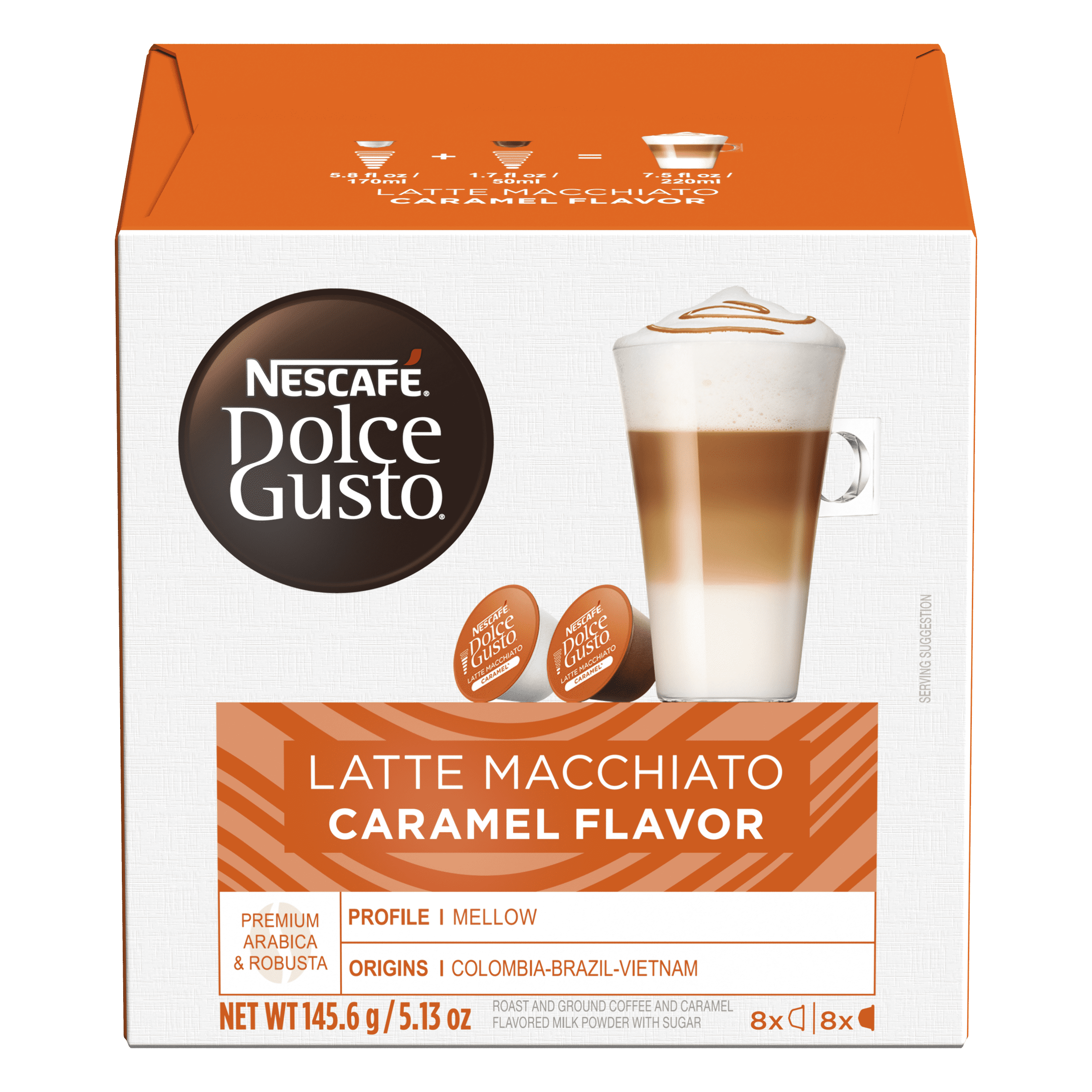 NESCAFE Dolce Gusto Caramel Latte Macchiato Coffee Pods, Espresso Roast, Single Serve Coffee Capsules, Pods (24 Servings) -