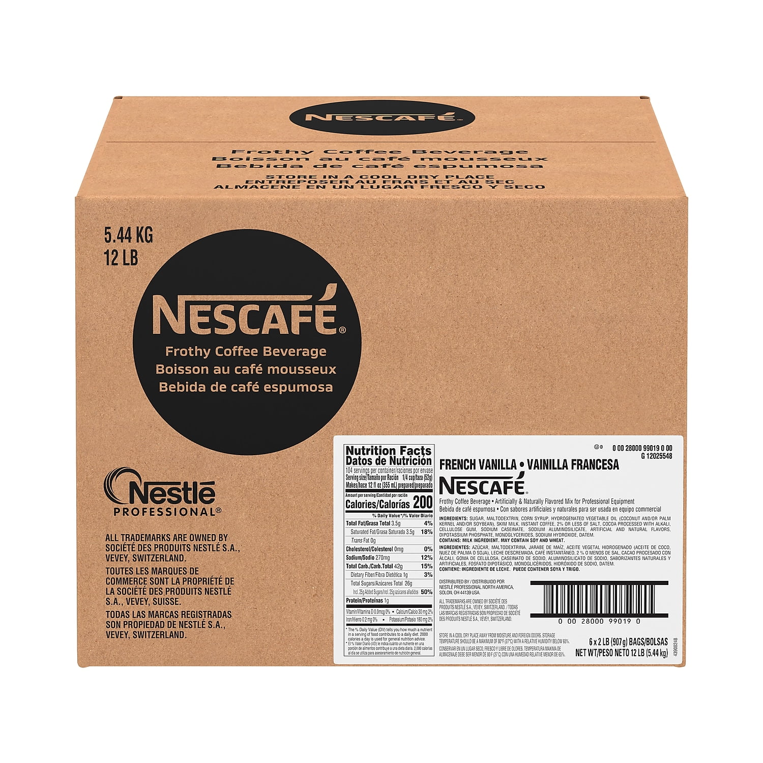 NESCAFE Frothy Coffee Beverage, French Vanilla, 2 lb bag (6 pack