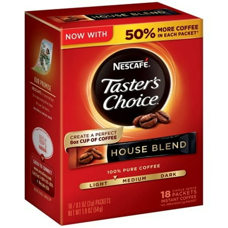NESCAFE TASTER'S CHOICE House Blend Medium Light Roast Instant Coffee 18-0.1 oz. Singles (Pack of 16)