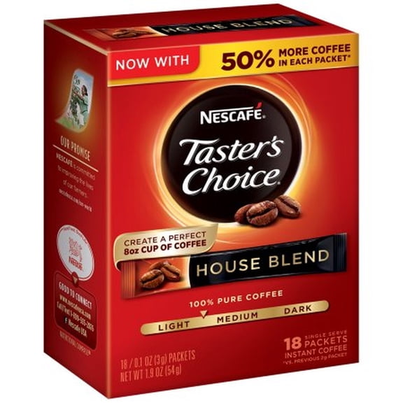 NESCAFE TASTER'S CHOICE House Blend Medium Light Roast Instant Coffee 18-0.1 oz. Singles (Pack of 6)