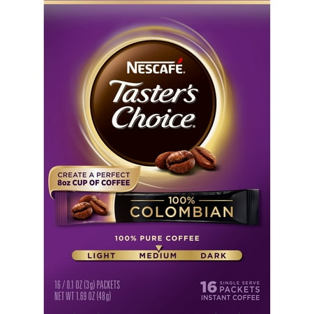 NESCAFE Taster's Choice Colombian Medium Roast Instant Coffee Single Serve Packets, 16 Count