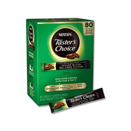 NESCAFE Taster's Choice Decaffeinated House Blend Coffee Packets, Instant Coffee Packets Decaf House Blend, 0.06oz, 80/Box, 6 Boxes/Carton