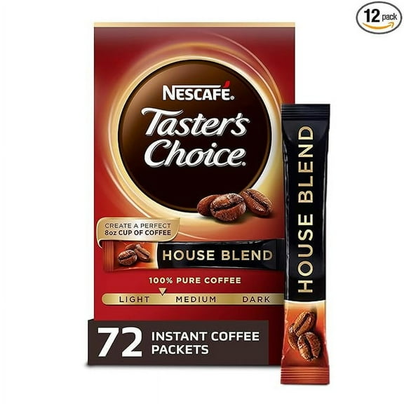NESCAFE Taster's Choice, House Blend Light Medium Roast Instant Coffee, 12 boxes (72 packets)
