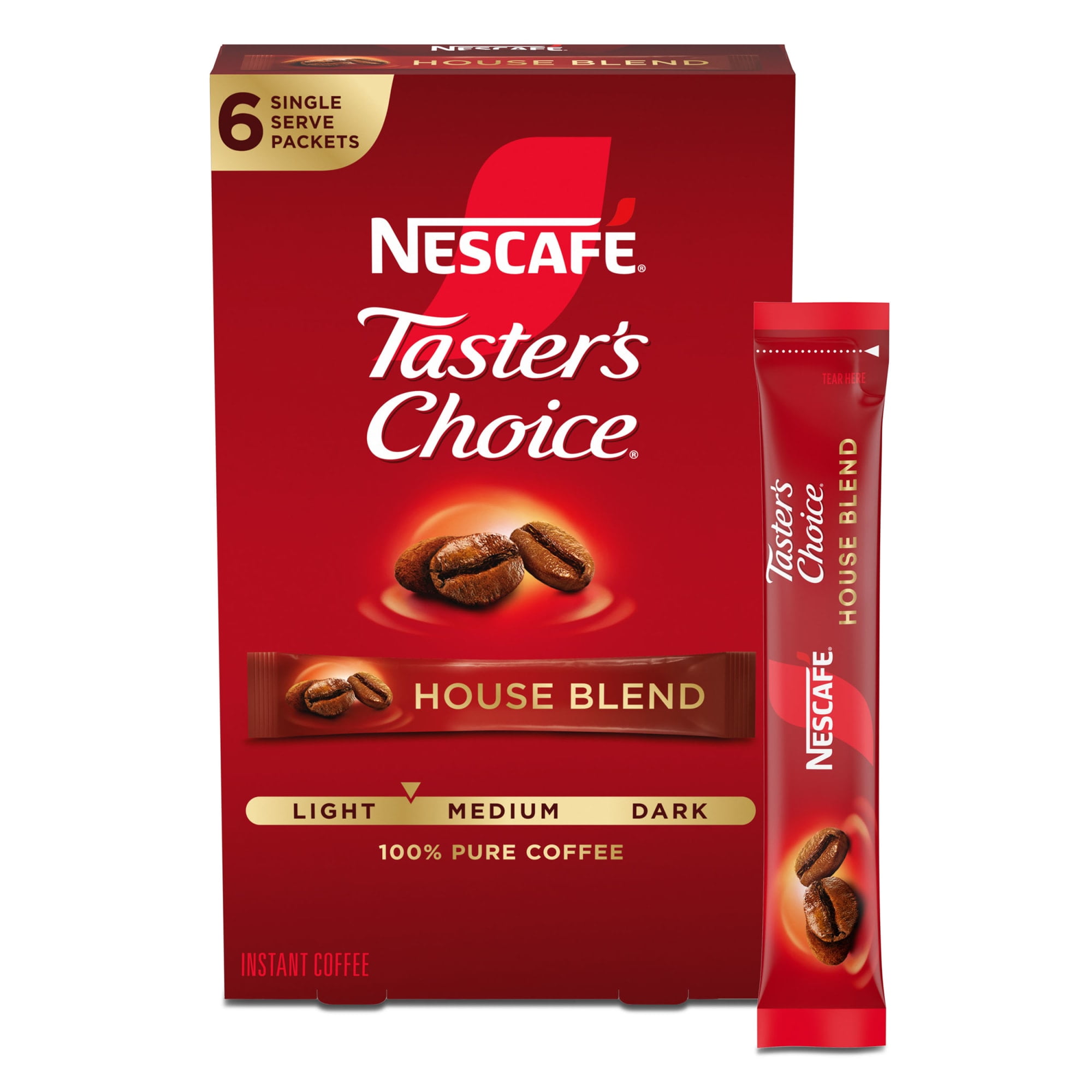 NESCAF Taster's Choice House Blend, Light Medium Roast Instant Coffee, 1 Box, 6 Packets