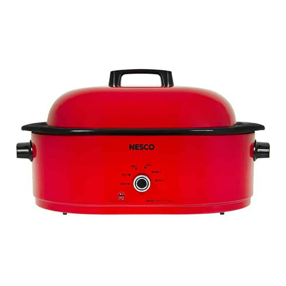NESCO 18-Qt 1,450-Watt Roaster with Porcelain Cookwell, Chrome Red