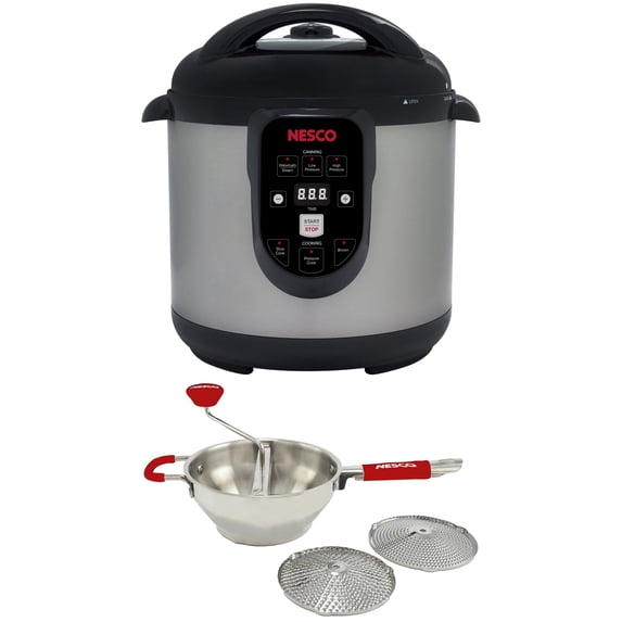 NESCO® 9.5 Qt Smart Pressure Canner & 32 oz Stainless Steel Food Mill Bundle