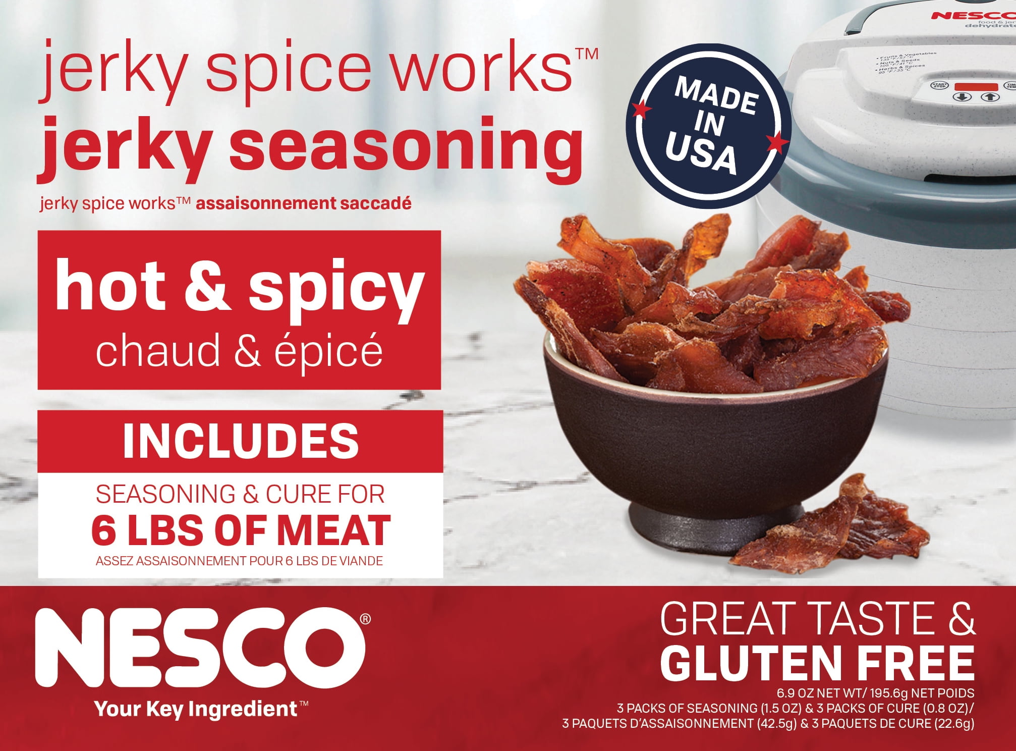 NESCO® Beef Cure Mix Packets, BJH6 Hot & Spicy Jerky Seasoning for